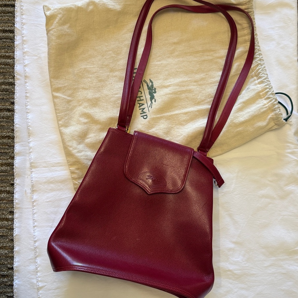 Longchamp red pebble leather shoulder bag